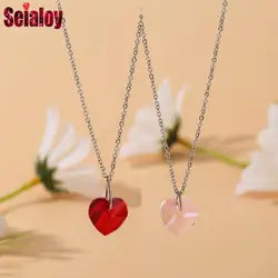 Seialoy Red & Pink Crystal Heart Pendant Necklace For Women Girls Necklace Jewelry Girlfriend Wife Birthday Gift