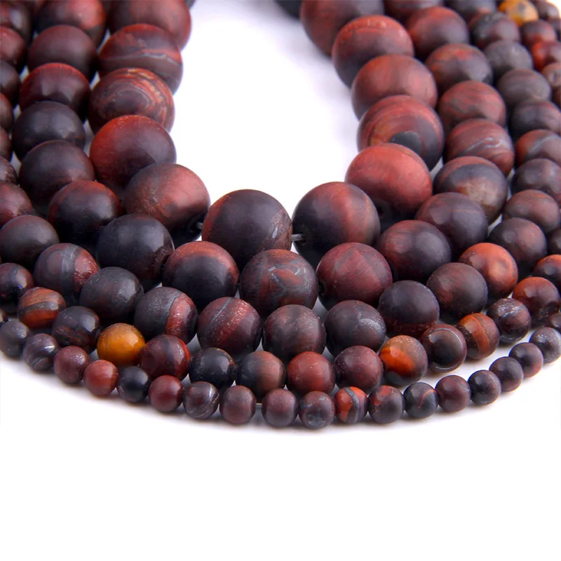 6 8 10 12mm Matte Gem Stone Red Tiger Eye beads Natural Stone Round Spacer loose Beads For jewelry Making Bracelet Necklace gift