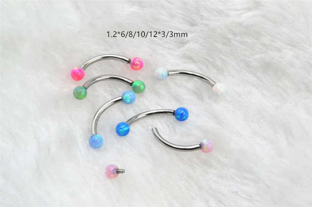 50pcs  Surgical  Steel Opal Stone Eyebrow Bar Body Piercing earring Ear Helix Diath Tragus ring 16GX6/8/10/12MM