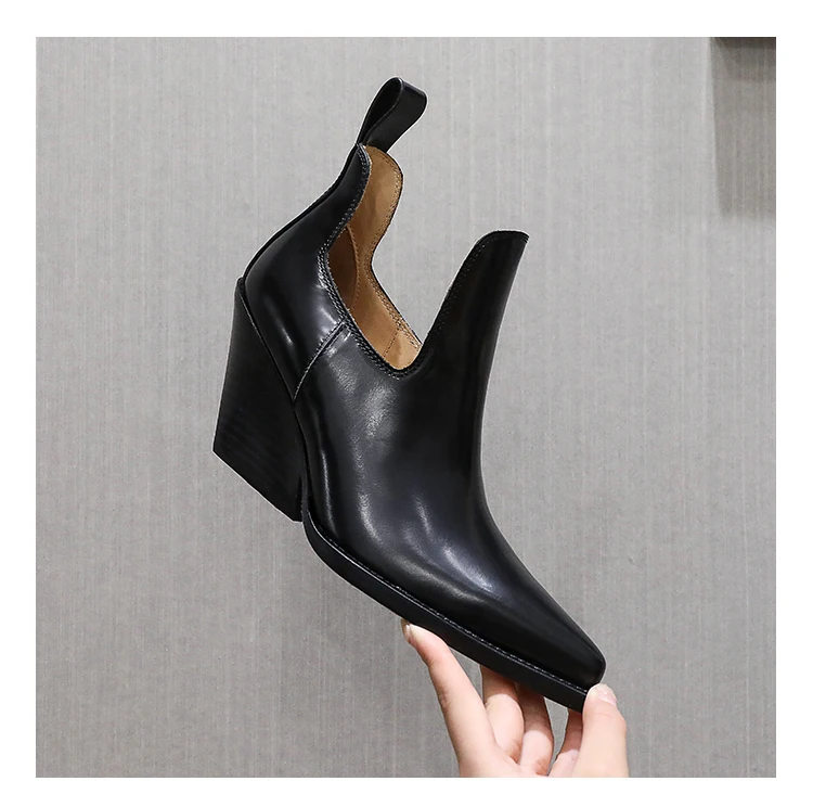 New Sexy Pointed Toe Autumn Shoes Slip On Fashion Women Footwear Dress Shoes For Girls Chunky Heel Ankle Boots Short Boots Lady