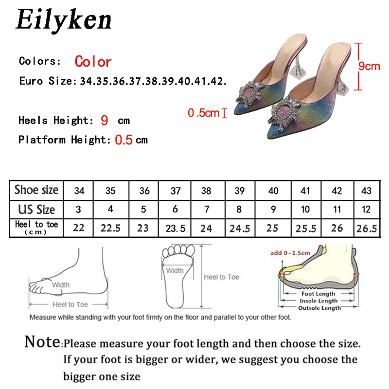 Eilyken strass donna décolleté sandali eleganti scarpe a punta tacchi alti Bling Crystal Perspex Spike Heeled Mule Shoes