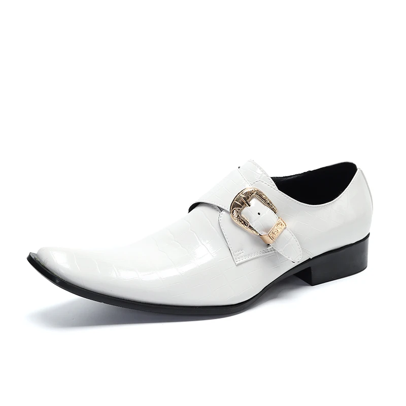 British Style Men White Genuine Leather Shoes Party Wedding Party Brogue Shoes Male Buckle Strap Business Office Shoes Big Size