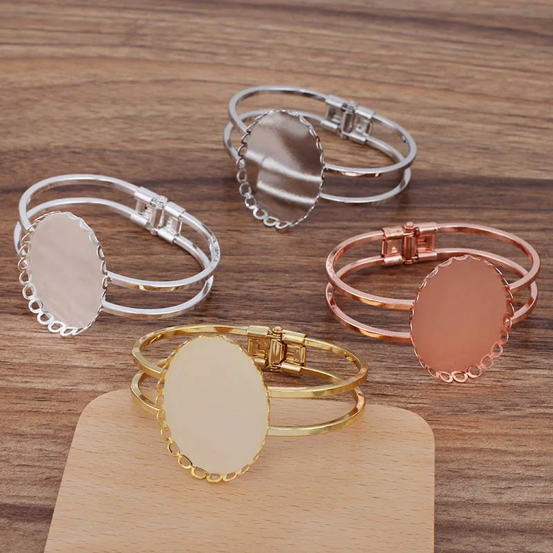 

10pcs Women Blank Bangle Settings with 30x40mm Oval Lace Bezel Cameo Cabochon Bases cuff Spring Bangle Findings Multi-color