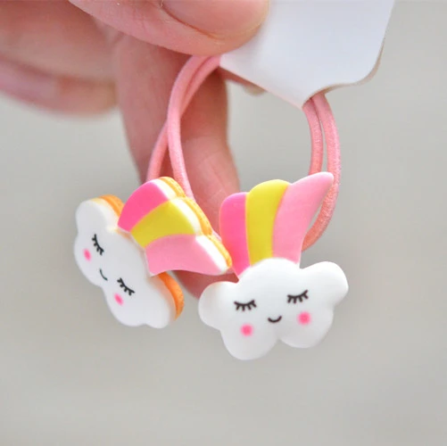 2PCS Cartoon Cute Rainbow White Horse Princess Headwear Kids Elastic Hair Bands Children Ropes Girls Accessories Baby Headdress