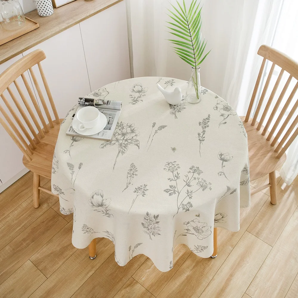 Decorative Round Retro Blue Printed Ink Table Cloth Living Room Dining Room Cotton Tablecloth Picnic Mat Nordic Home Table Cover