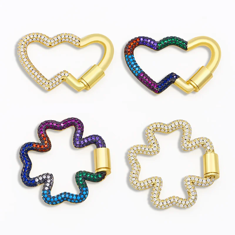 

OCESRIO DIY Pendant Carabiner Flower Screw Zircon Clasps Polished Double Heart Clasps Necklace for Jewelry Making Cspa064