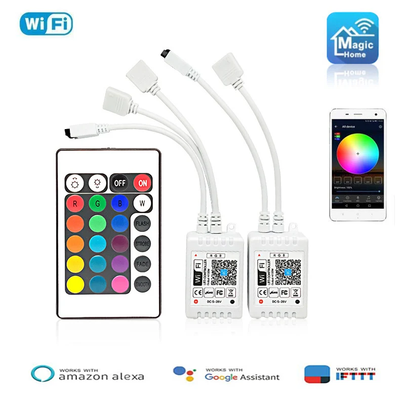 Magic Home 5-24V Wifi LED RGB Controller With IR 24Key Remote Control 2 way output LED Strip Lights APP Smart Lamps Bulbs