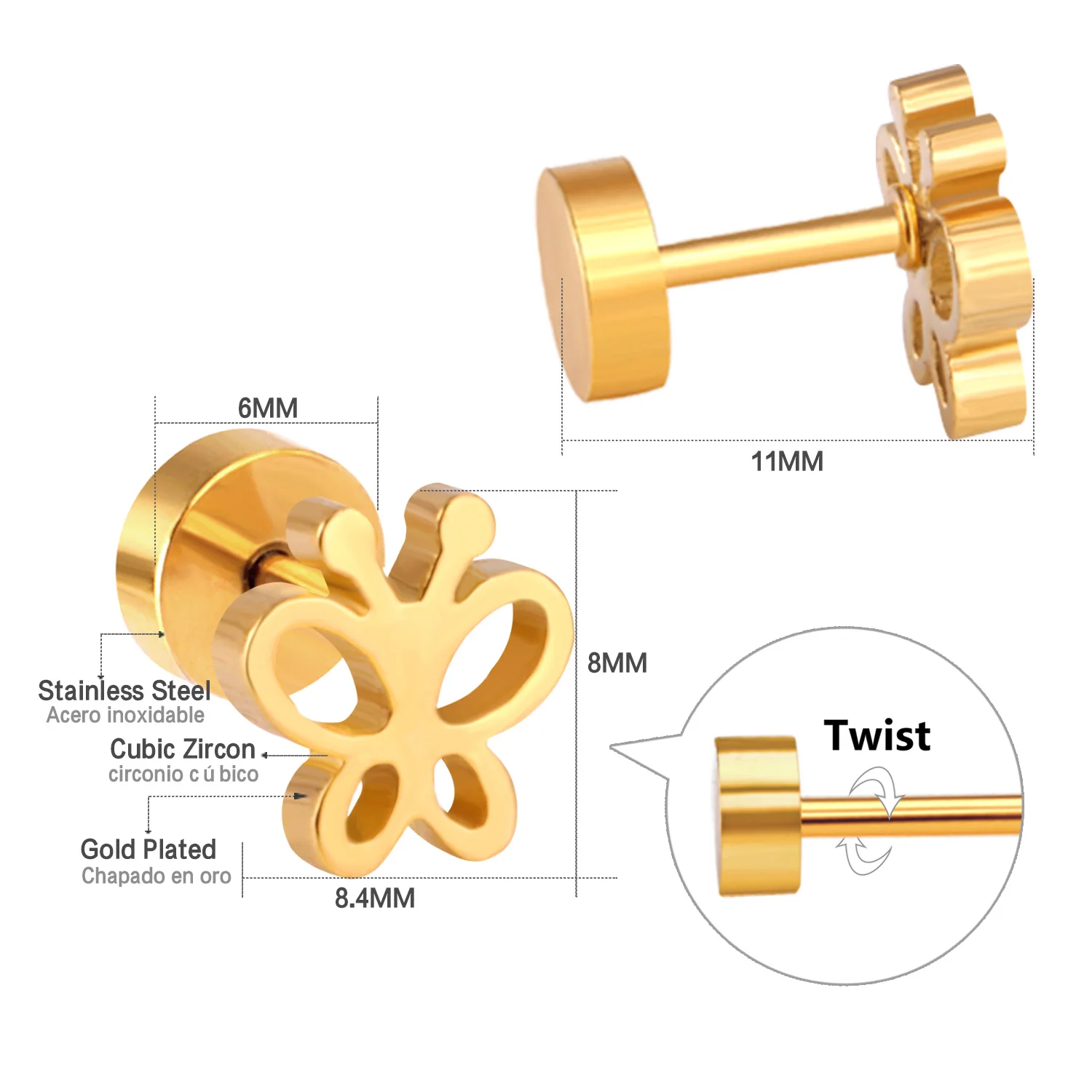 LUXUSTEEL Cute Press Screw Back Butterfly Earrings 2020 Brinco pendientes Stainless Steel Nickel Free Earring Accessories Party