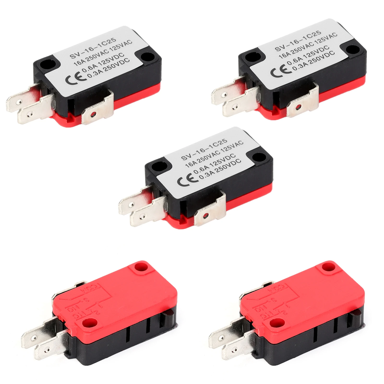 

5Pcs/Lot 125V/250V 16A SPDT Snap Action Button Micro Limit Switch,SV-16-1C25 1NO 1NC (3 Pins) For Arduino