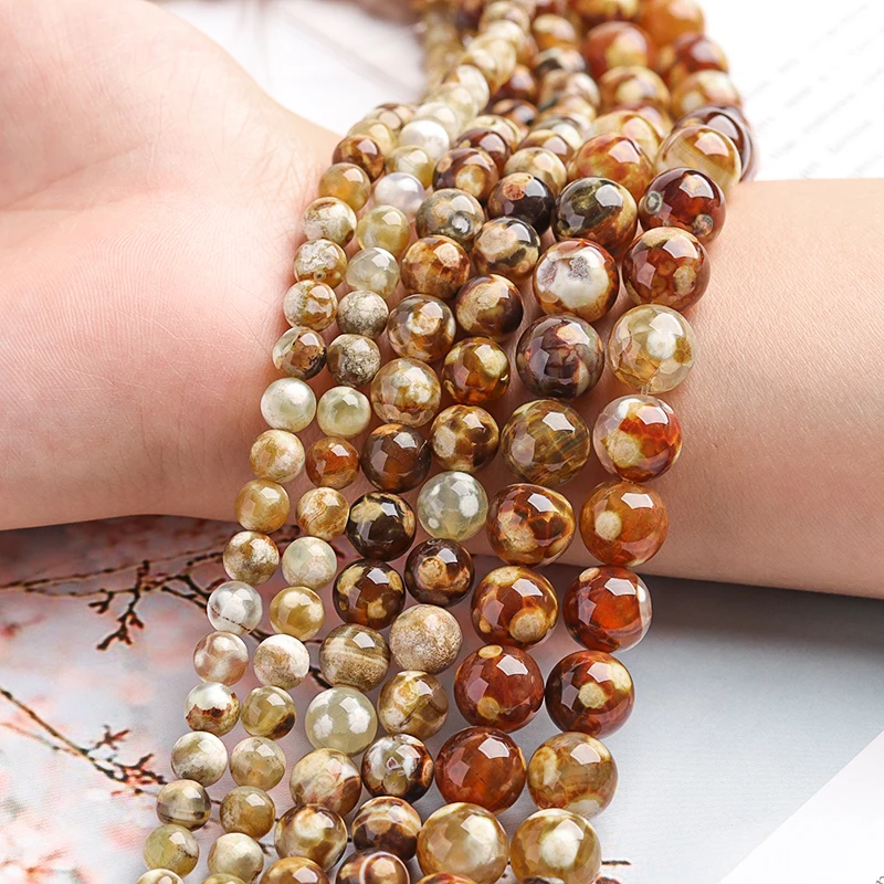 Natural Stone Leopard Skin Agates Smooth Round Beads For Jewelry Making 15\