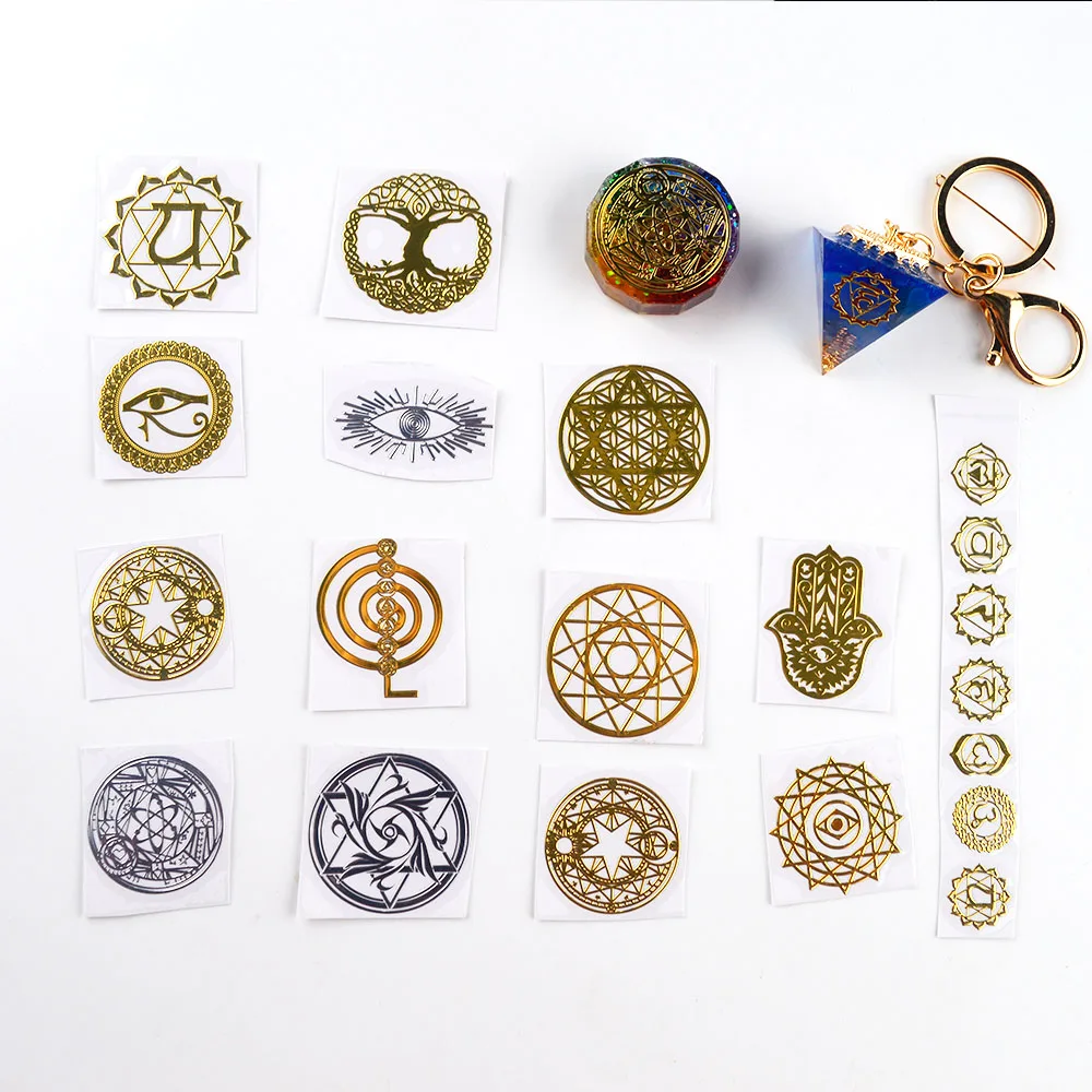 Silver Energy Orgonite Sticker Chakra Flower of Life Tree Energy Tower Materials Metal Energy copper for Resin Jewelry Craft 02