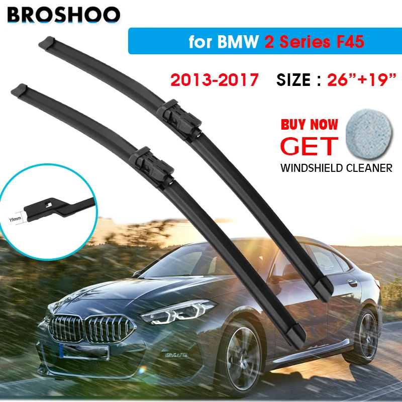 

Car Wiper Blade For BMW 2 Series F45 26"+19" 2013-2017 Auto Windscreen Windshield Wipers Blades Window Wash Fit Push Button Arm