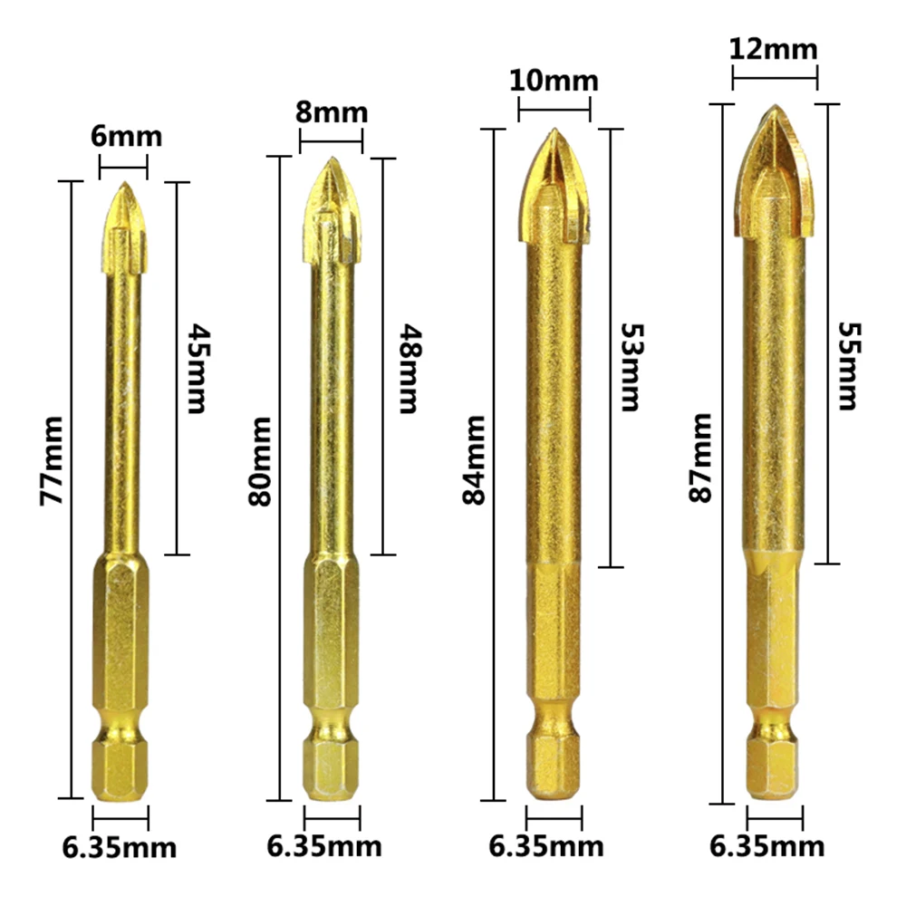 Glass Drill Bit 6/8/10/12mm Cross Spear Head Ceramic Tile  Marble Hole Cutter Hex Shank  