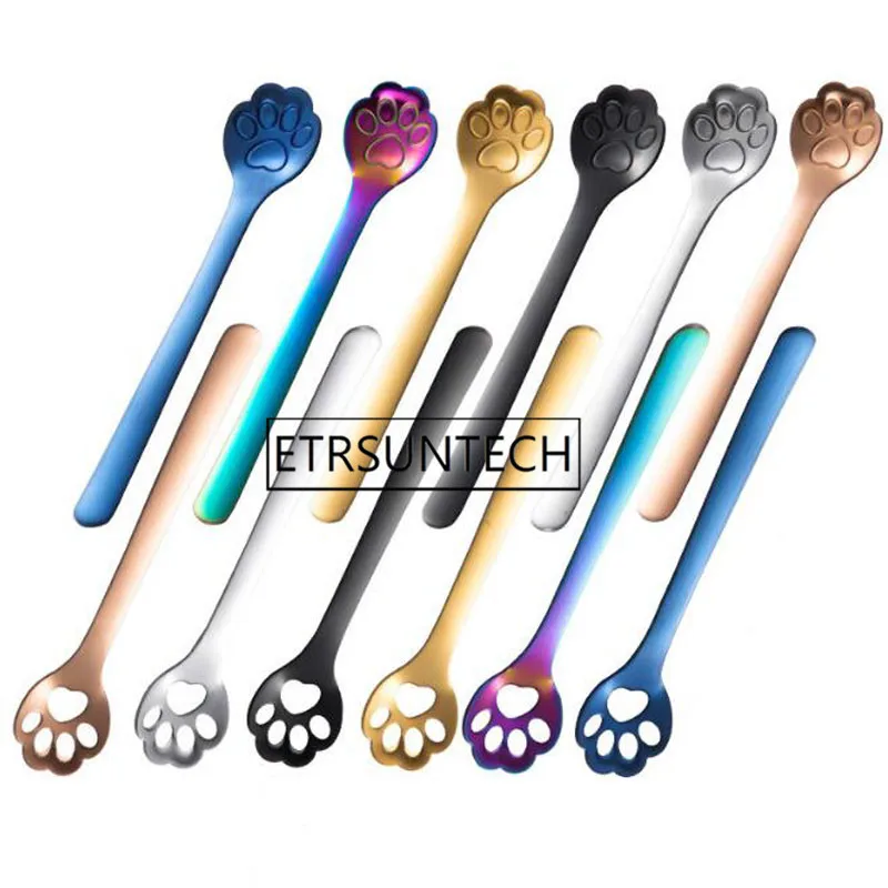 

300pcs Cat Paw Claw Hollow Spoon 304 Stainless Steel Stirring Spoon Tea Coffee Dessert Spoons Cute Cafe Kitchen Tableware