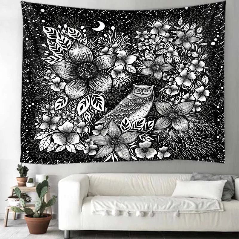 

Psychedelic owl big tapestry plant starry sky wall hanging bohemian aesthetics room wall decoration home yoga mat beach mat