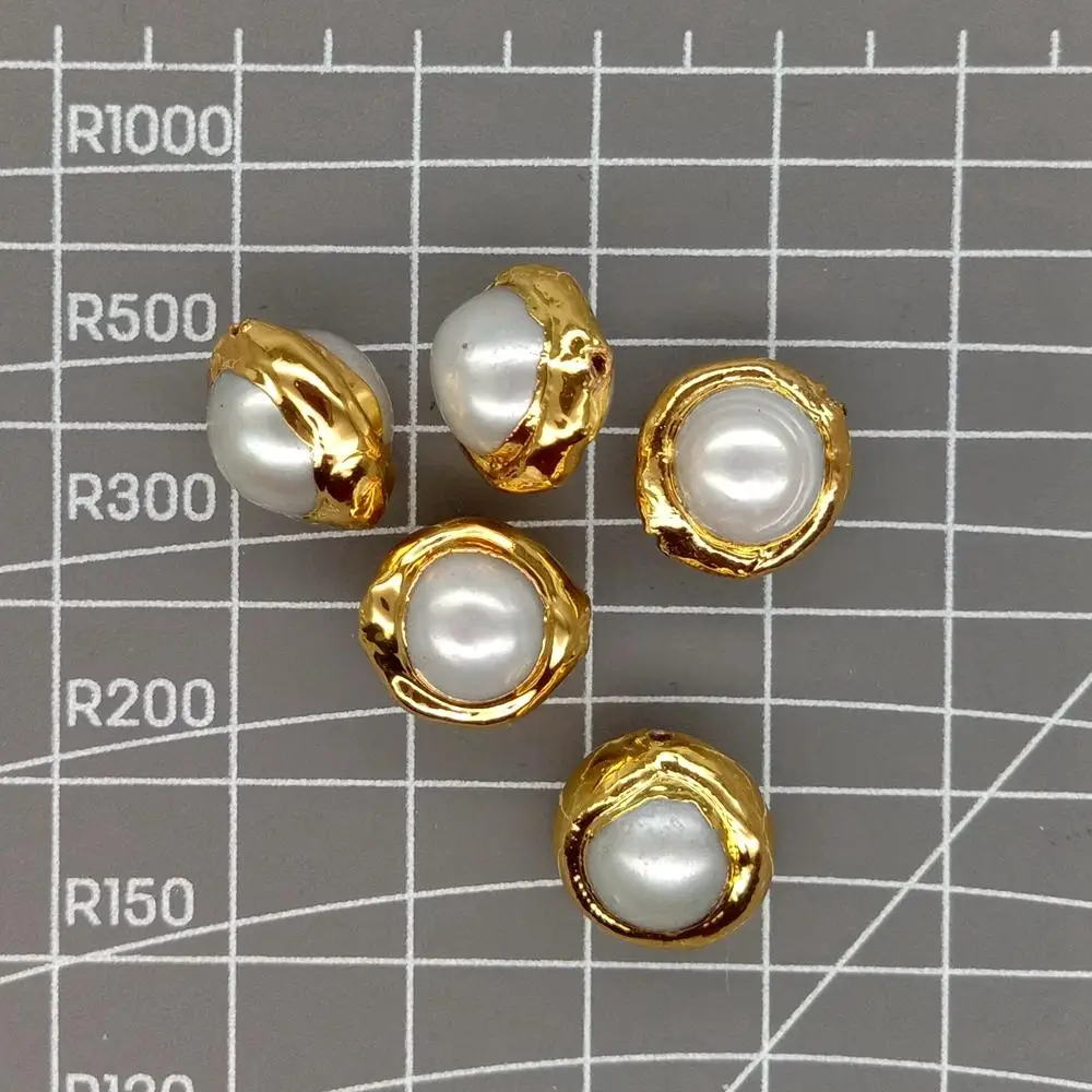 10 pcs Gold Plated Natural White Pearl Beads Gemstone Charm Jewelry DIY Making