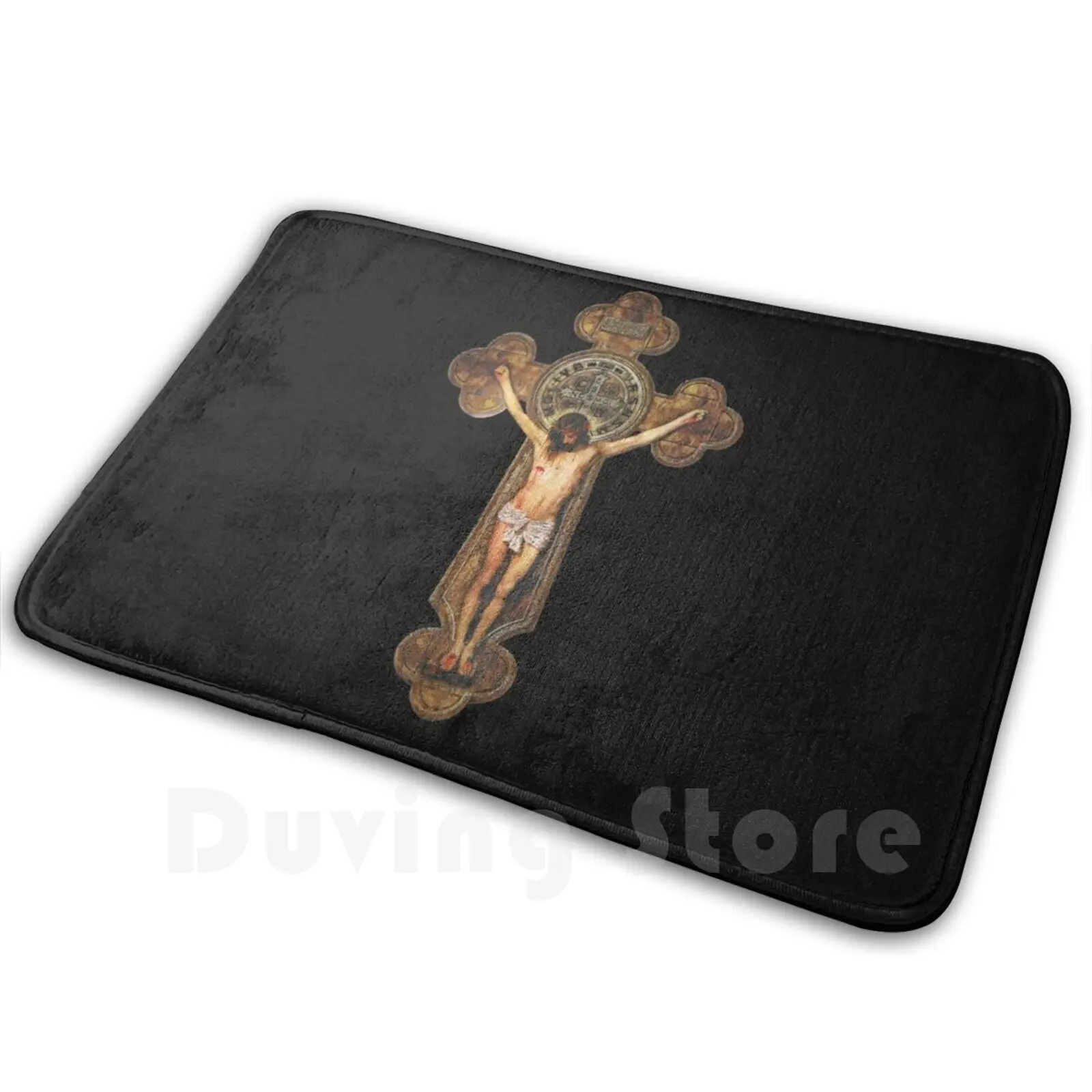 St Benedict Crucifix Cross Jesus Passion Stations Of The Cross-Via Crucis Carpet Mat Rug Cushion Soft Non-Slip Jesus