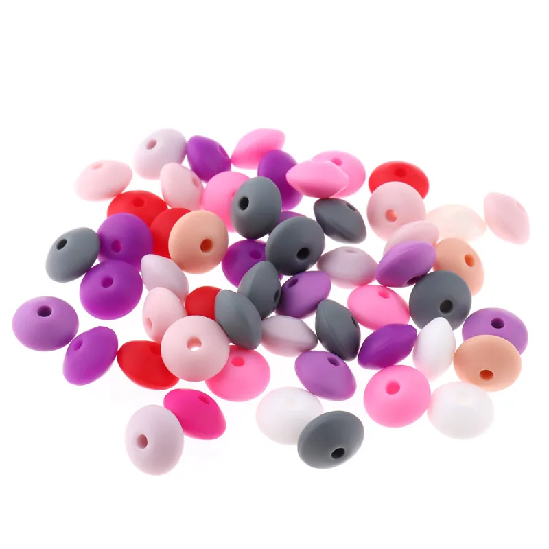 Fkisbox 12mm 100pcs Silicone Lentil Beads BPA Free Baby Teether Pacifier Chain Clips Accessories Food Grade Newborn Tooth Care