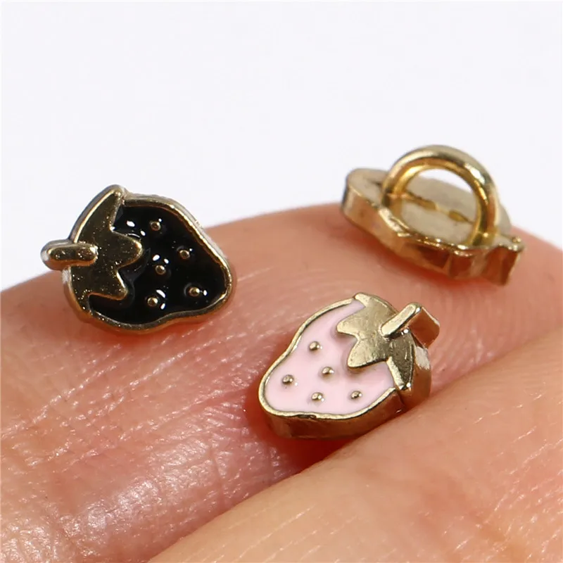 30Pcs Metal Enamel Strawberry Buttons For DIY Doll Clothes Buckles Sewing Accessories Mini Shank Button Scrapbooking Craft Decor