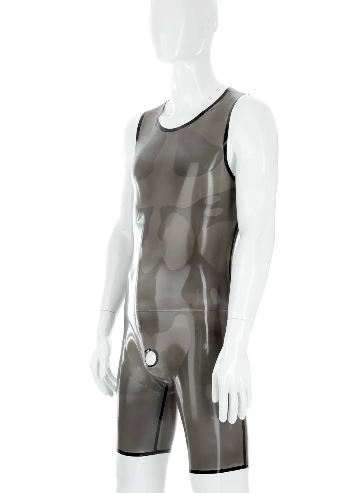 

Sleeveless Latex Catsuit Open Crotch Sexy Rubber Bodysuits Half Pants Men’s Tight Clothing Fetish Jumpsuit Athletic Wear no Zip