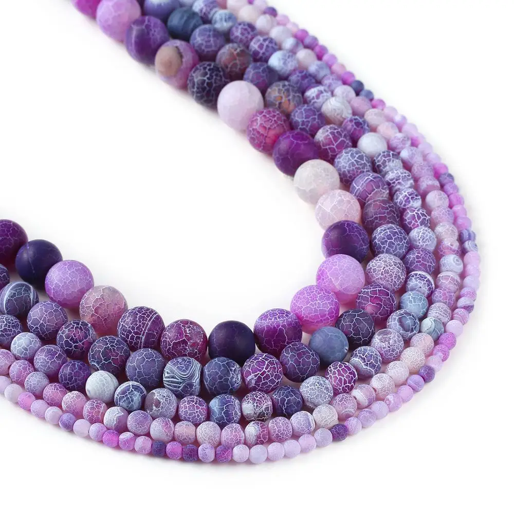 Purple Frosted Agate Beads, Crackled Agate Bead, Round Matte Gemstone Beads, 4mm 6mm 8mm 10mm 12mm Loose beads