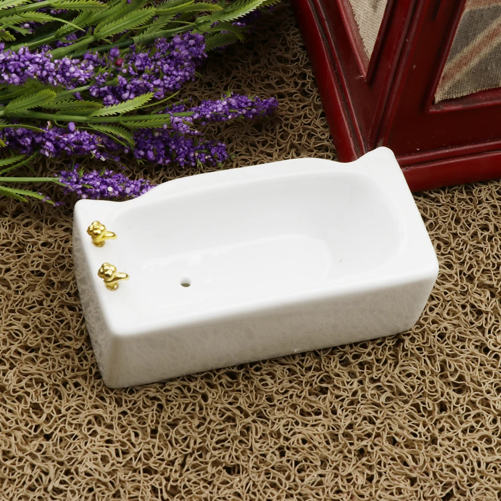 1/12 Ceramic White Square Bathroom Bathtub Doll House Furniture Micro Model Decoration