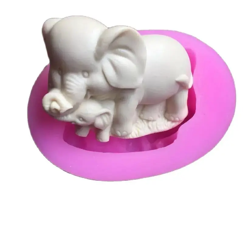 3D Elephant Mother And Child Eco-friendly Handmade 3D Silicone Soap Molds Fondant Moulds Chocolate Cake And Candle Molds E975