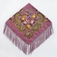 Women Luxury Floral Printed Russian Scarf Ukrainian Fringed Square Scarves Babushka Handkerchief Head Wraps Travel Shawl 3