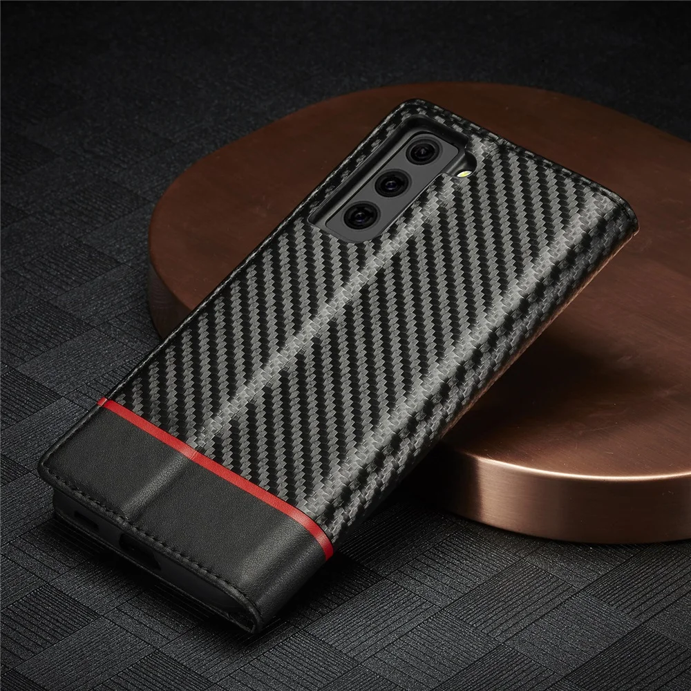 Lederhülle für Samsung Galaxy S26 S25 S24 S23 S22 S21 S20 Ultra FE Plus Flip Cover A18 A17 A16 A56 A55 A54 A36 Carbon-Muster – Detail 10