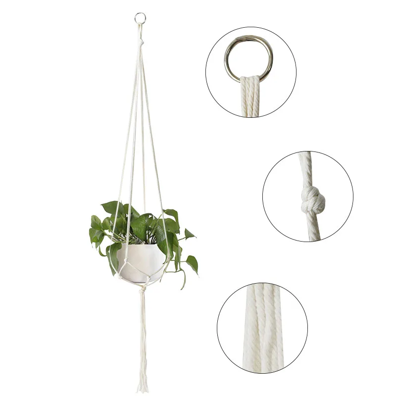 90-122cm Handmade Flower Pot Net Bag Braided Home Vintage Decor Plant Hanging Basket Knotted Rope Garden Plant Hanger Pot Tray