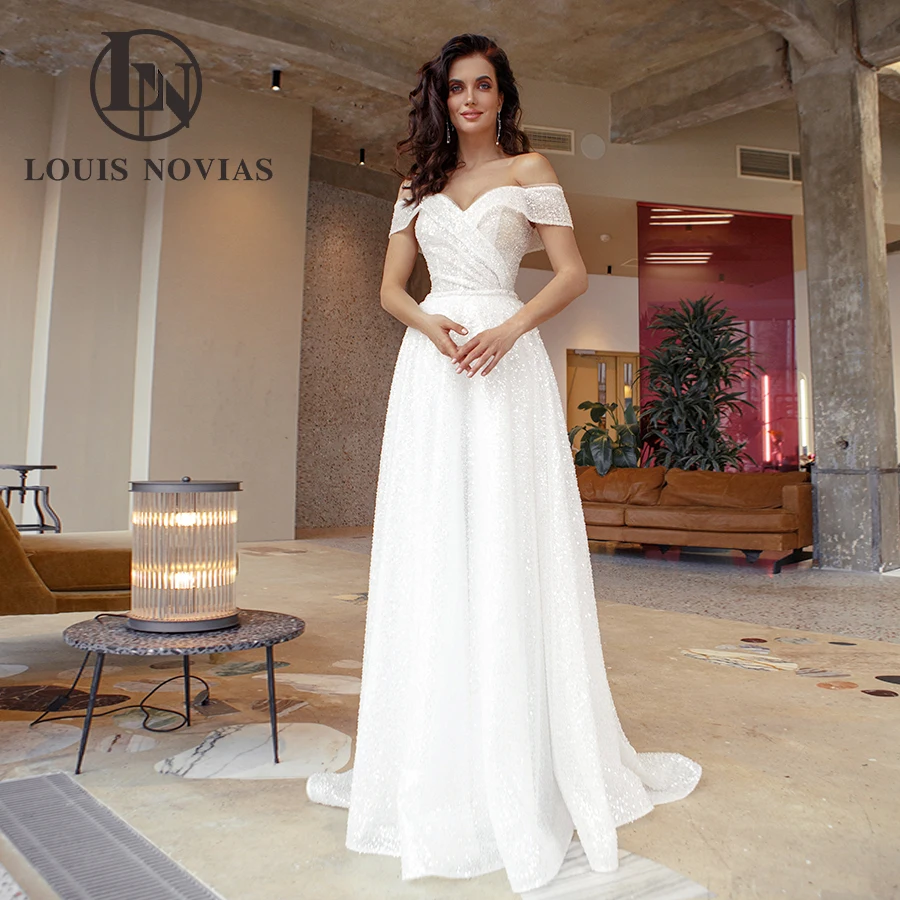 LOUIS NOVIAS A-Line Wedding Dresses For Wowen Sexy Off the Shoulder Beaded Sequined Sweetheart Simple Bridal Vestidos De Novia