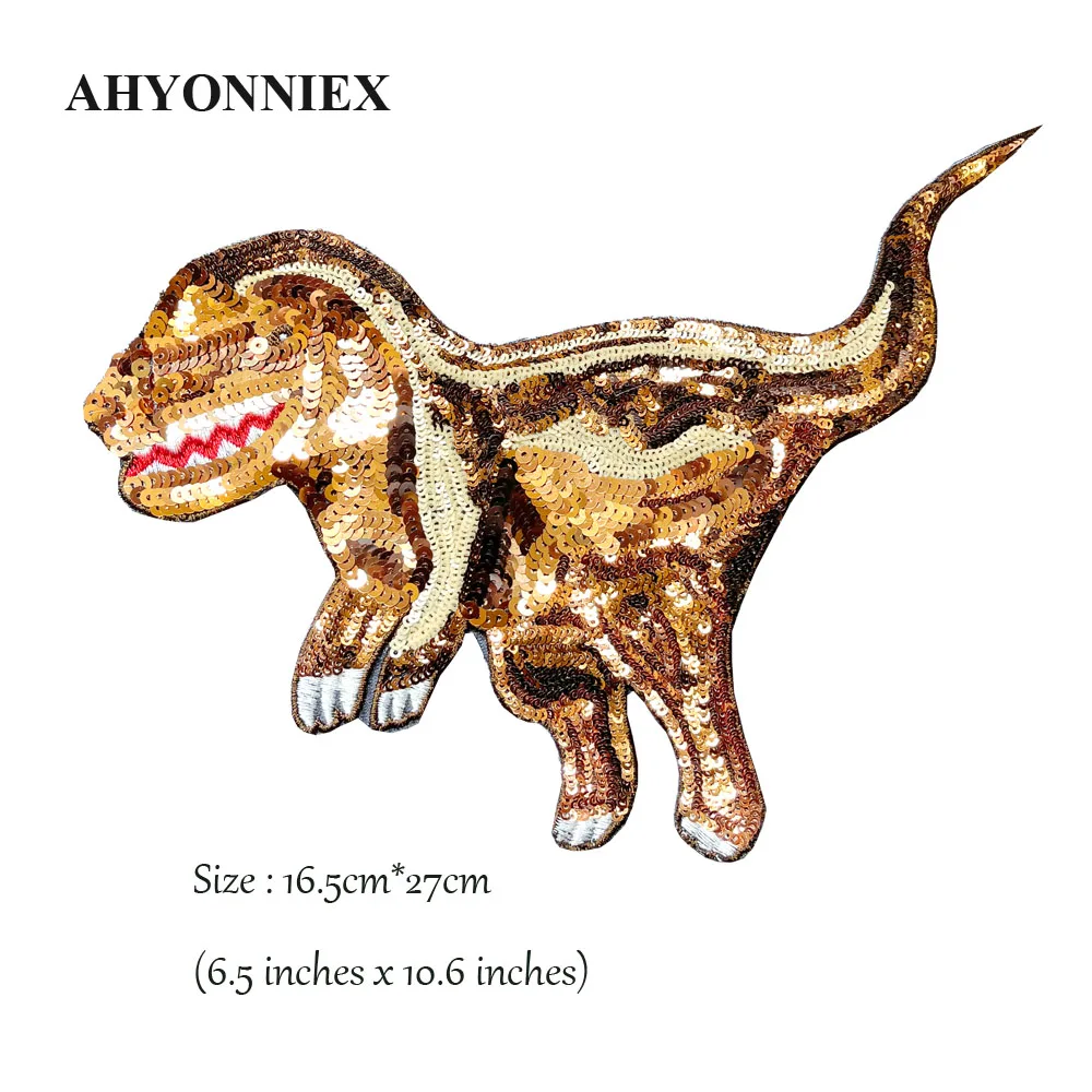 1 Piece Large Sequins Dinosaur Patch Fashion DIY T-shirt Applique Cute Clothing Decoration Sew On Patch DIY Accessories