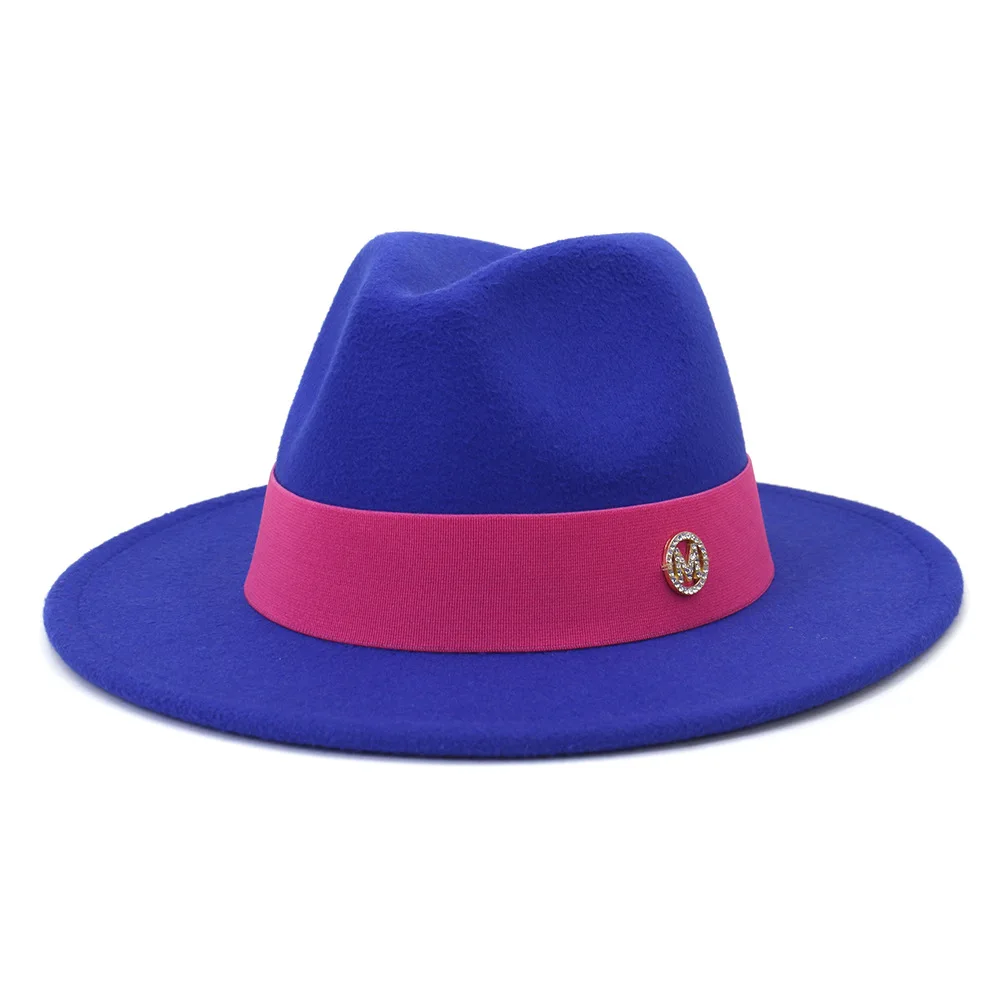 Royal blue M fedora hat wide rope accessories fedora hat men's panama hat fedora hat large brimmed hat church hat