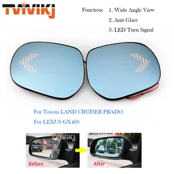 1 pair Side rearview mirror blue glass lens LED indicator For Toyota LAND CRUISER PRADO LEXUS GX460 Wide Angle View anti glare