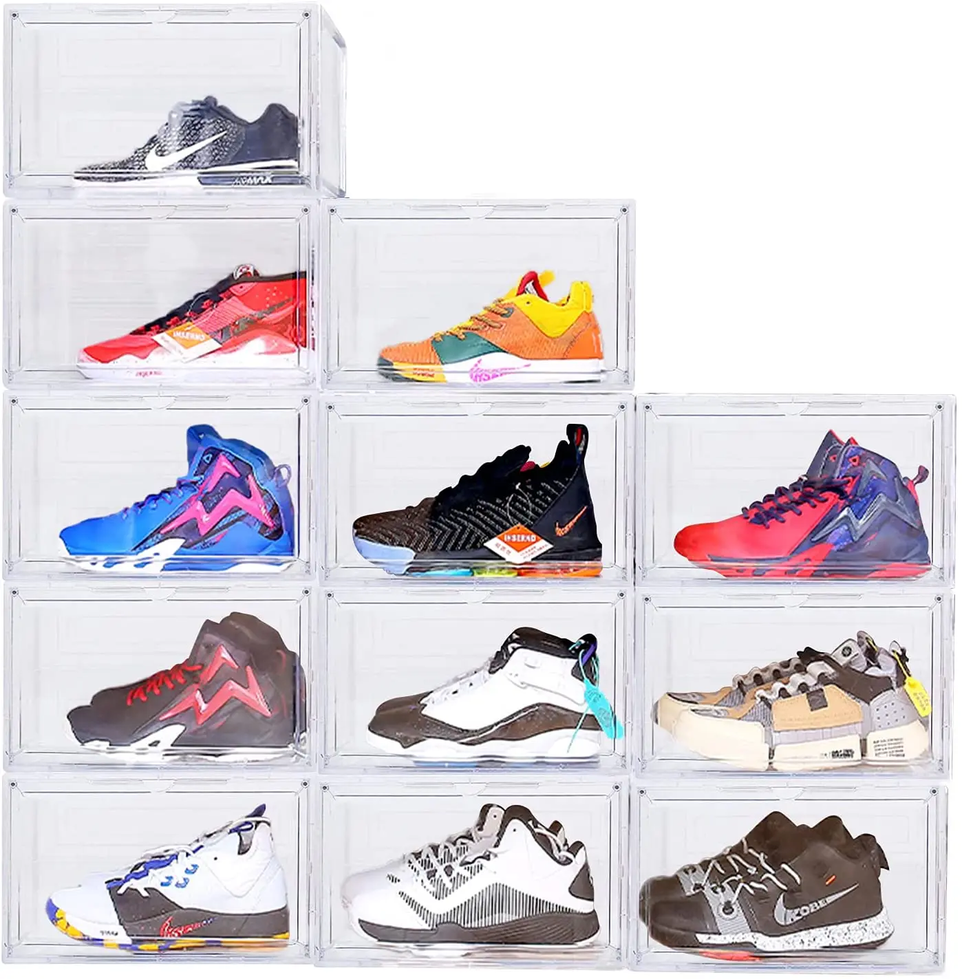 10 pack Large Clear Shoe Box Magnetic Drop Side Stackable Case Sneaker Rack Closet Organizer storage box organizer  space saver