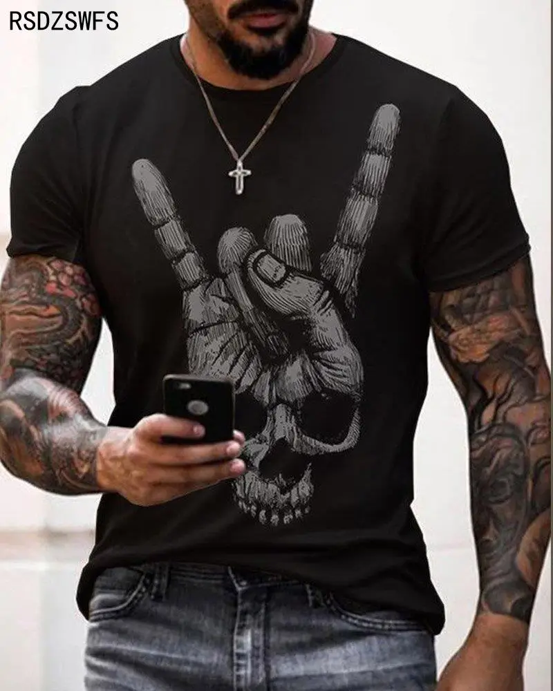 New zombie pattern men\'s T-shirt, 3D printed summer breathable top, oversized casual personality skull T-shirt for men.