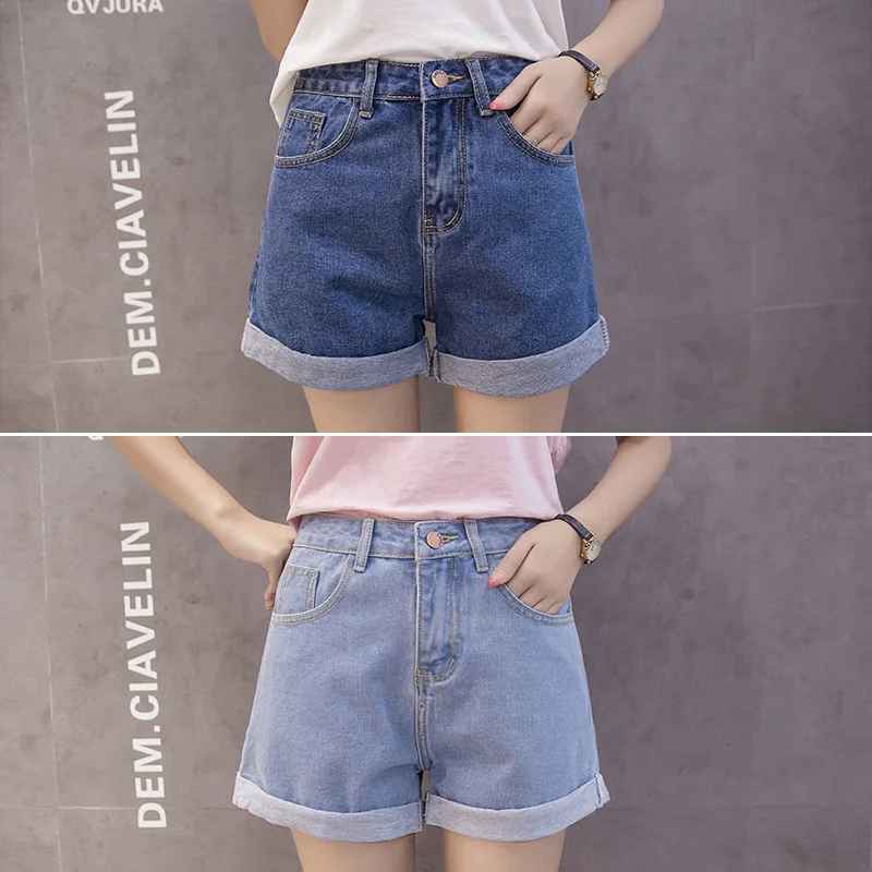 Short taille haute en denim pour femmes, jambes larges, fin et polyvalent, nouvelle collection été 2021