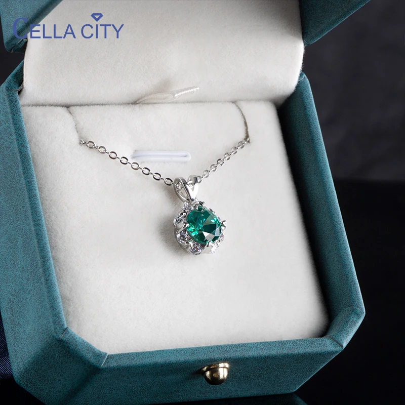 Cellacity Luxury  silver 925 jewelry pendant necklace with 2ct green color lab diamond gemstones or Women Jewelry Wedding Gift