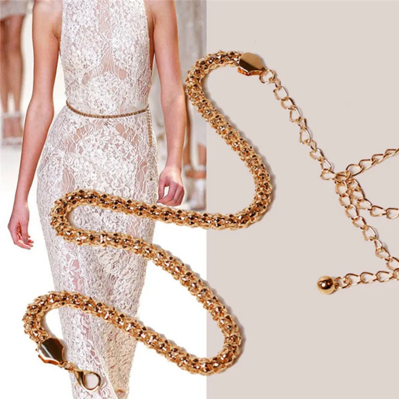 110CM Gold Mesh Waist Chain Band Metal Chain Charm Belt Fashion Skinny