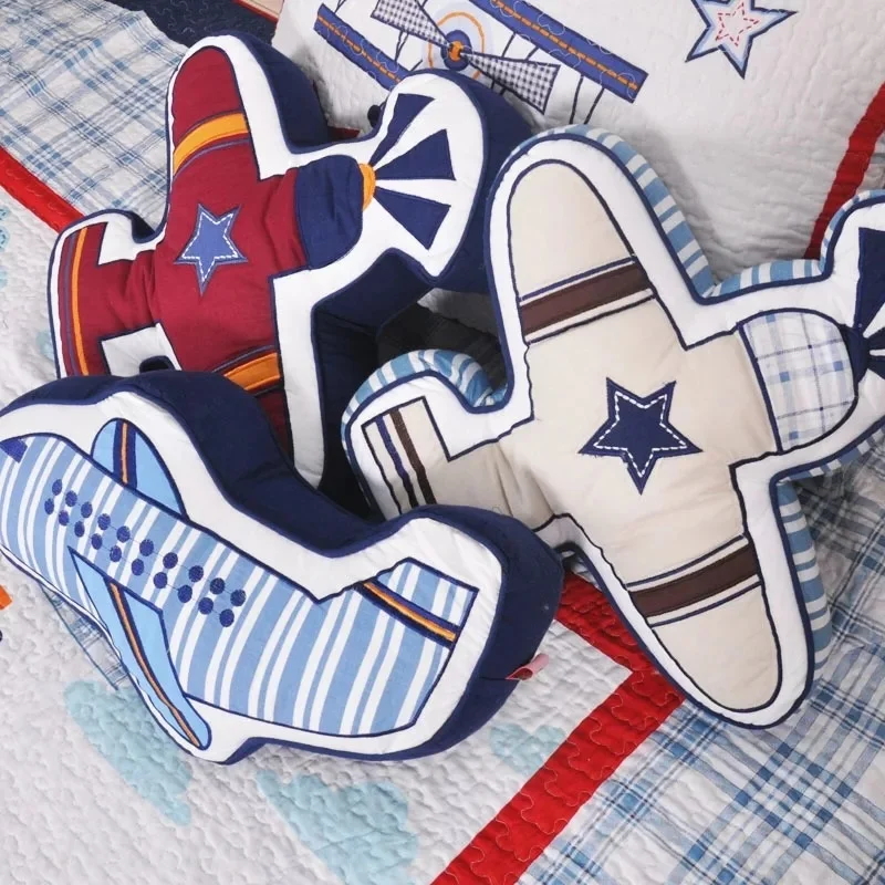 Cartoon Fighter Plane Shape Cushion Pillow Kids Bed Room Decor Calm Sleep Dolls Plush Toys Baby Gifts Boys Love Photo Props