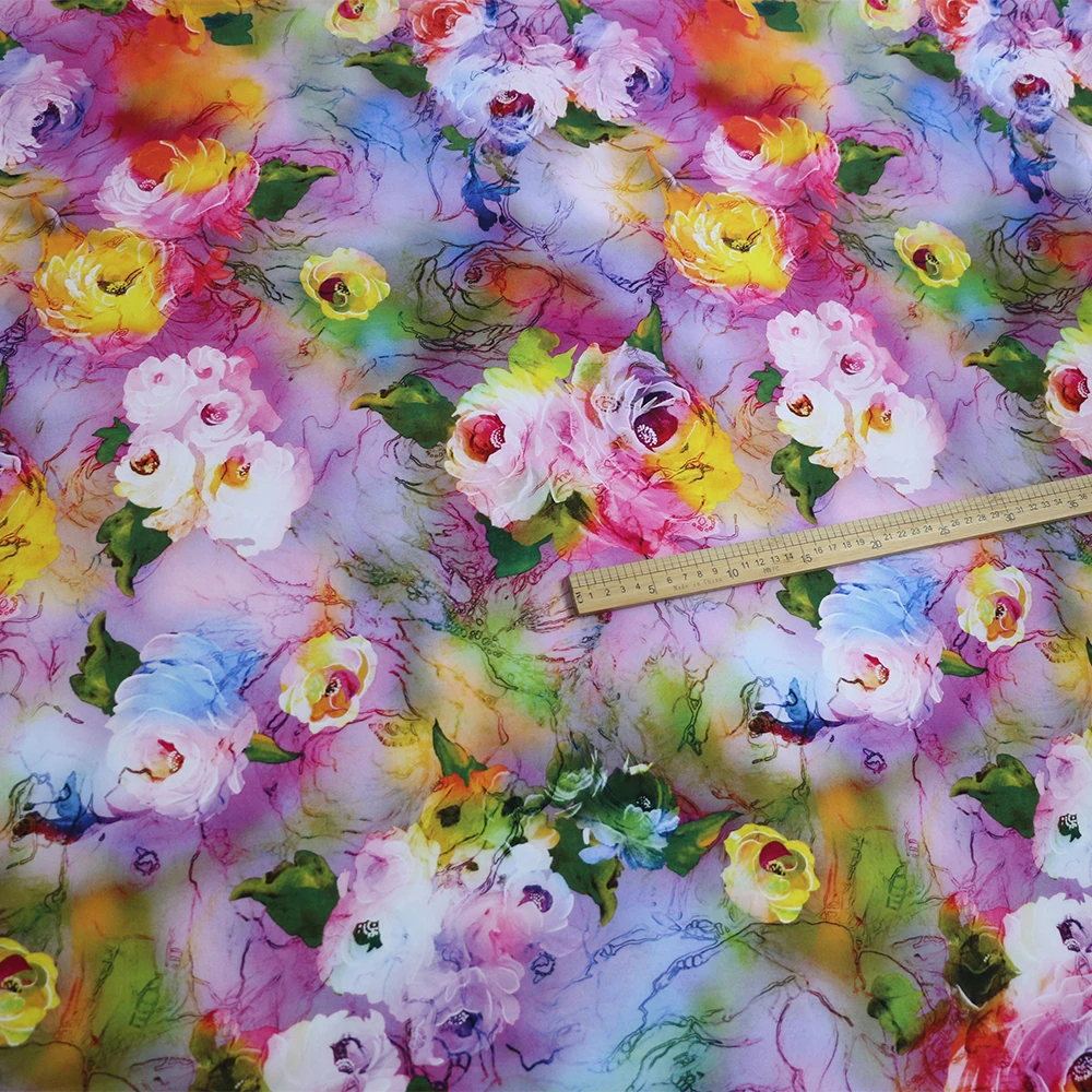 1 meter X 1.4 meter Digital Print Viscose Fabric Dress Material Rose Floral Poplin