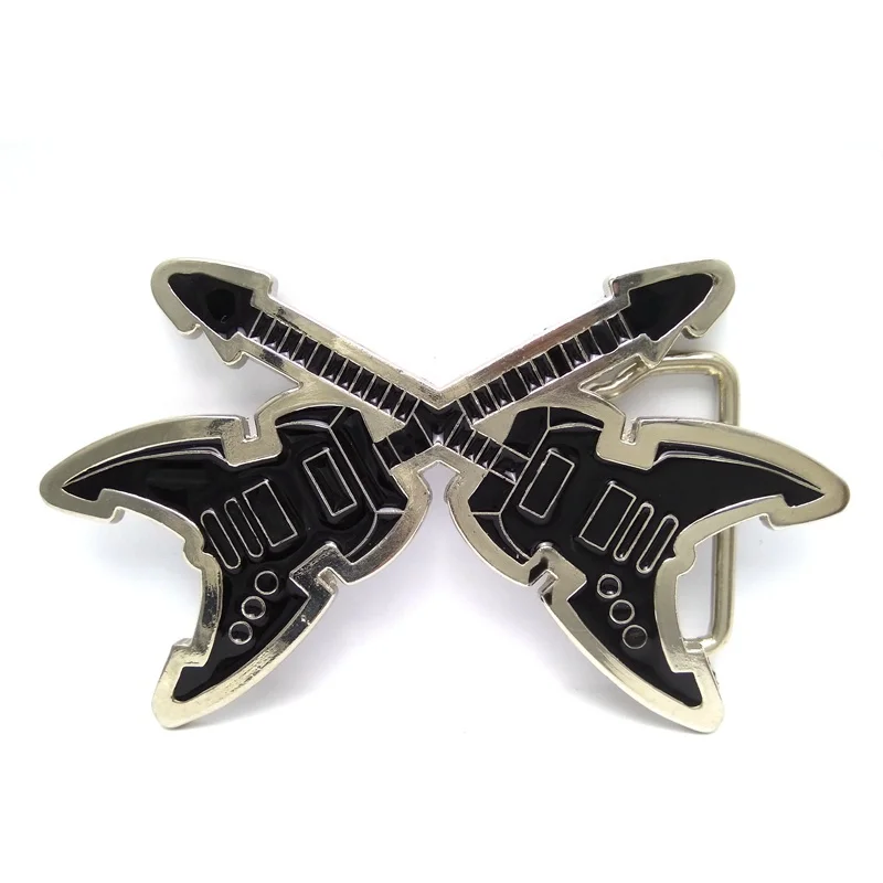 Crossed Guitars Country Rock & Roll Music Black Enamel Metal Belt Buckle Western Cowboy DIY Accessories for Men Fashion Gifts