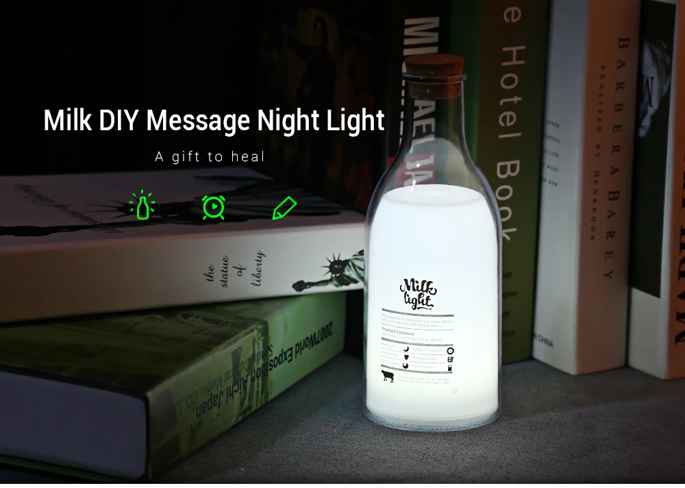 USB Charging LED Bedside Lamp Milk Bottle DIY Message Night Light Drop shipping