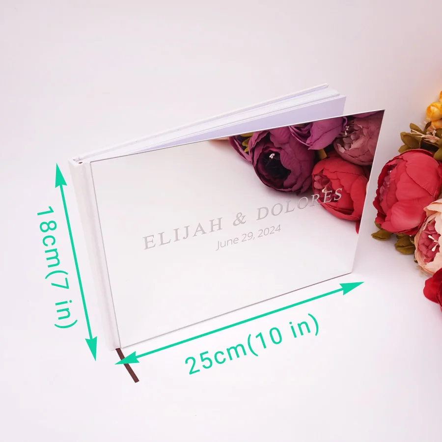 25x18cm Personalized Custom Engraved Name and Date Wedding Signature Guest Book Acrylic Mirror White Blank Party Favors