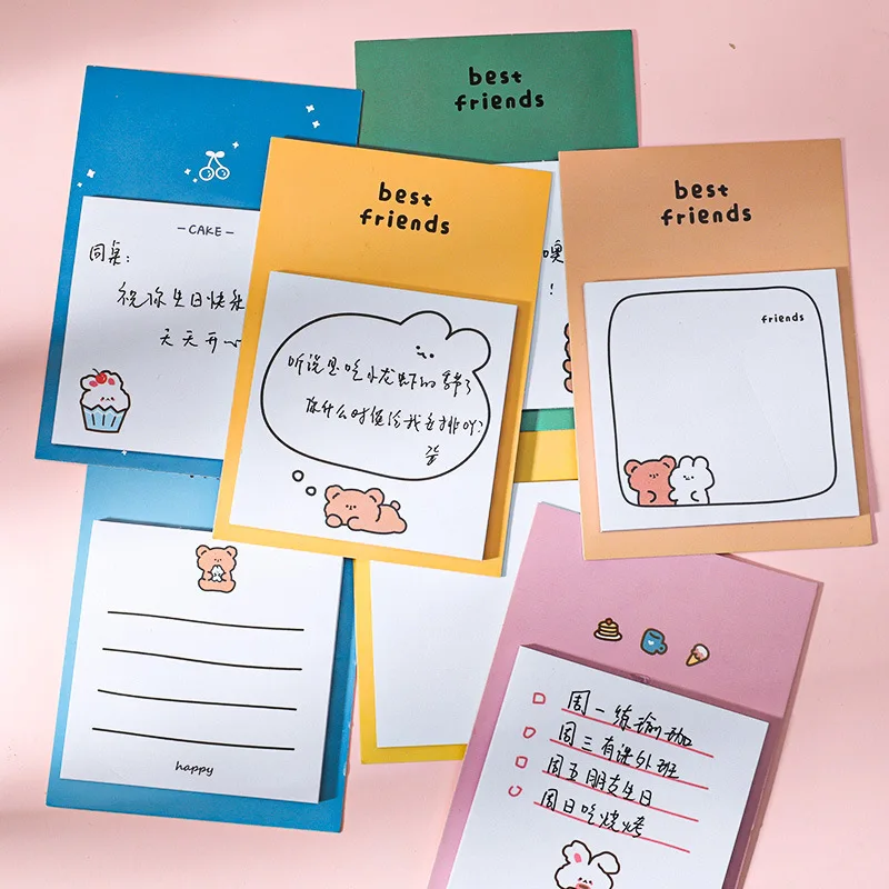 Ellen Brook 1 PCS Adhesive Cute Kawaii Bunny Bear Sticky Notes Notepad Memo Pad Office School Supply Stationery Notebook Sticker