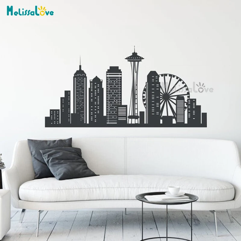 Seattle Washington Skyline City Cityscape Decal Bedroom Living Room Office Home Decor Removable Vinyl Wall Sticker BD602