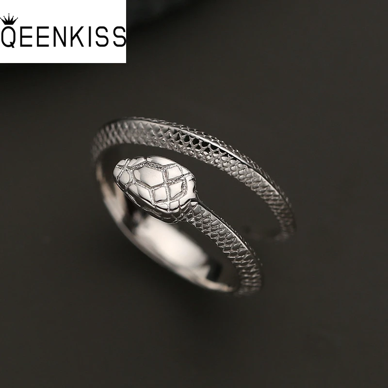 QEENKISS RG6644 Fine Jewelry Wholesale Fashion single male Man Birthday Wedding Gift Retro Snake 925 Sterling Silver Open Ring