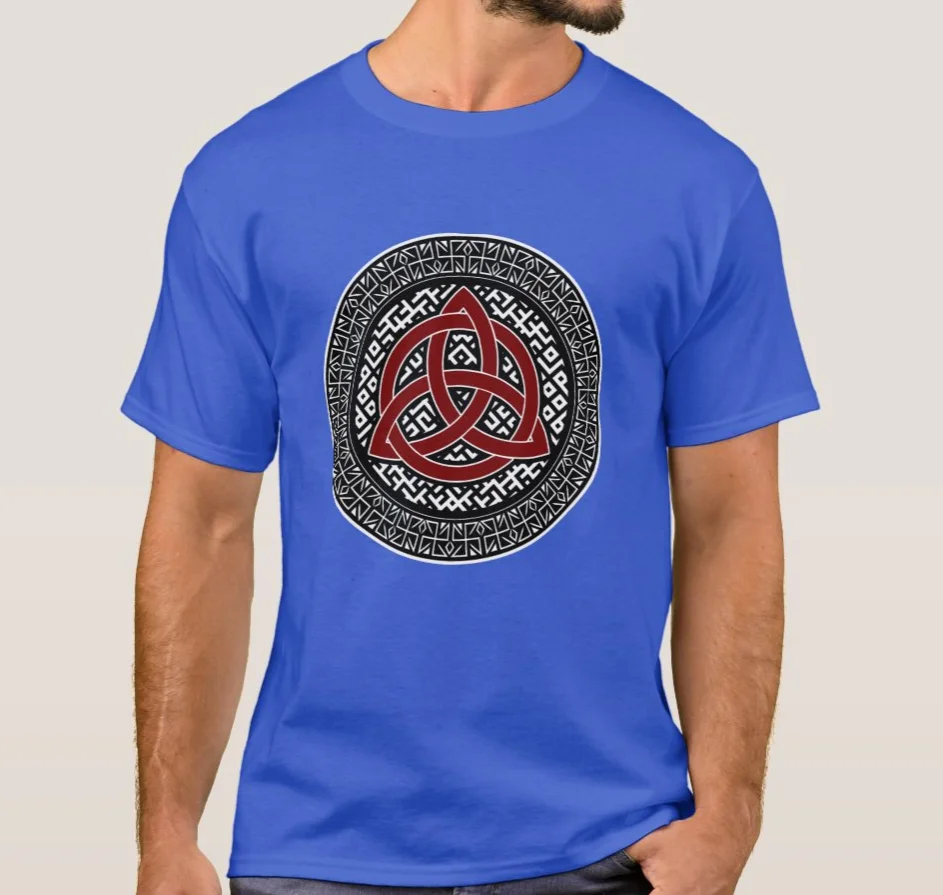 Triglav Slavic Mythology Pagan God Triple Deity Traditional Slavic Pattern T-Shirt. Cotton Short Sleeve O-Neck Mens T Shirt New