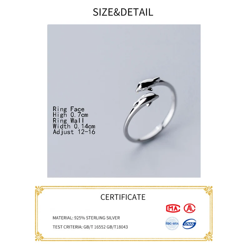 La Monada 52-56mm Resizable 925 Silver Ring For Women Real Silver 925 Woman Adjustable Dolphin Ring Fine Luxury Jewelry Silver