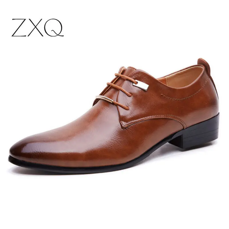 Hot 2022 Men Business Formal Dress Shoes Oxford Men PU Leather Shoes Lace-Up Pointed Toe British Style Men Shoes Brown Black